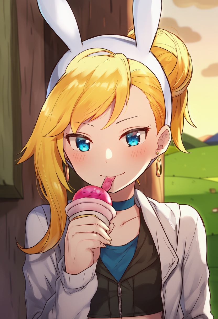 An image depicting adventure time: fionna and cake